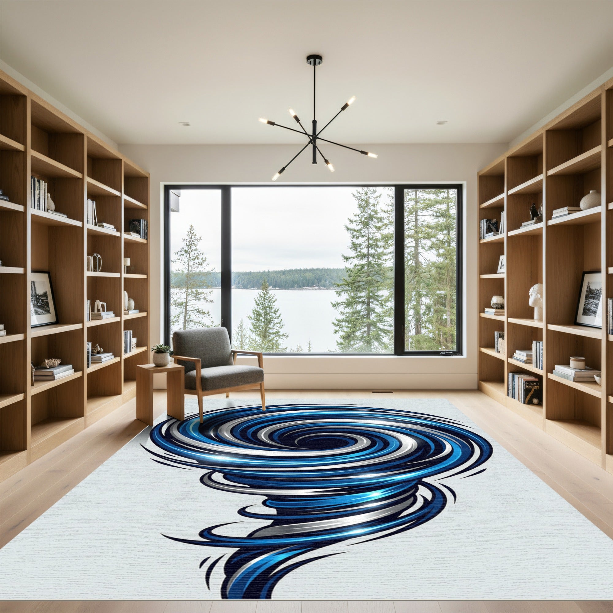 Dynamic Blue and Silver Vortex Rug