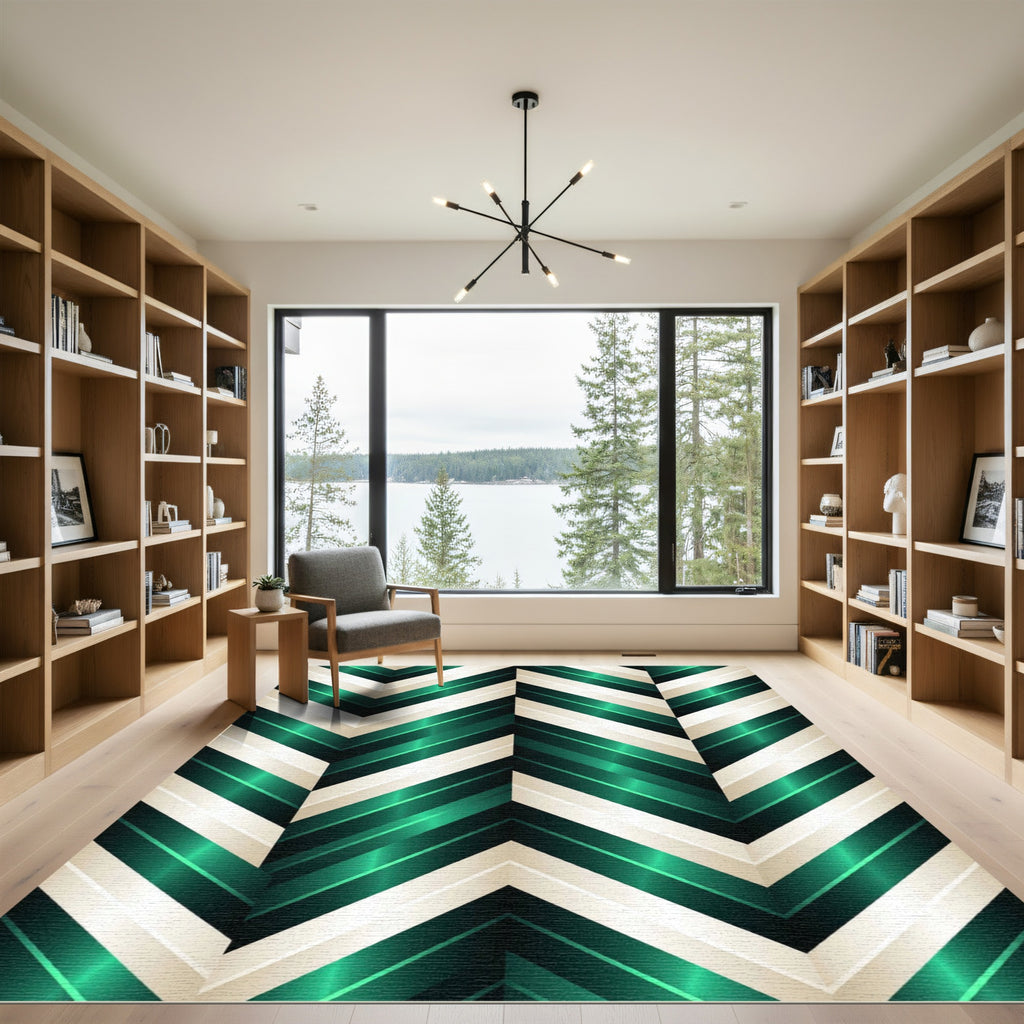 Emerald Cream Chevron Stripes Rug