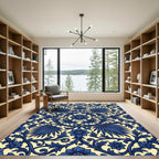 Deep Blue Floral Vine Composition Rug