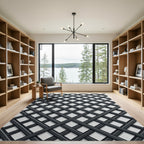 Modern Charcoal Black Geometric Lattice Rug