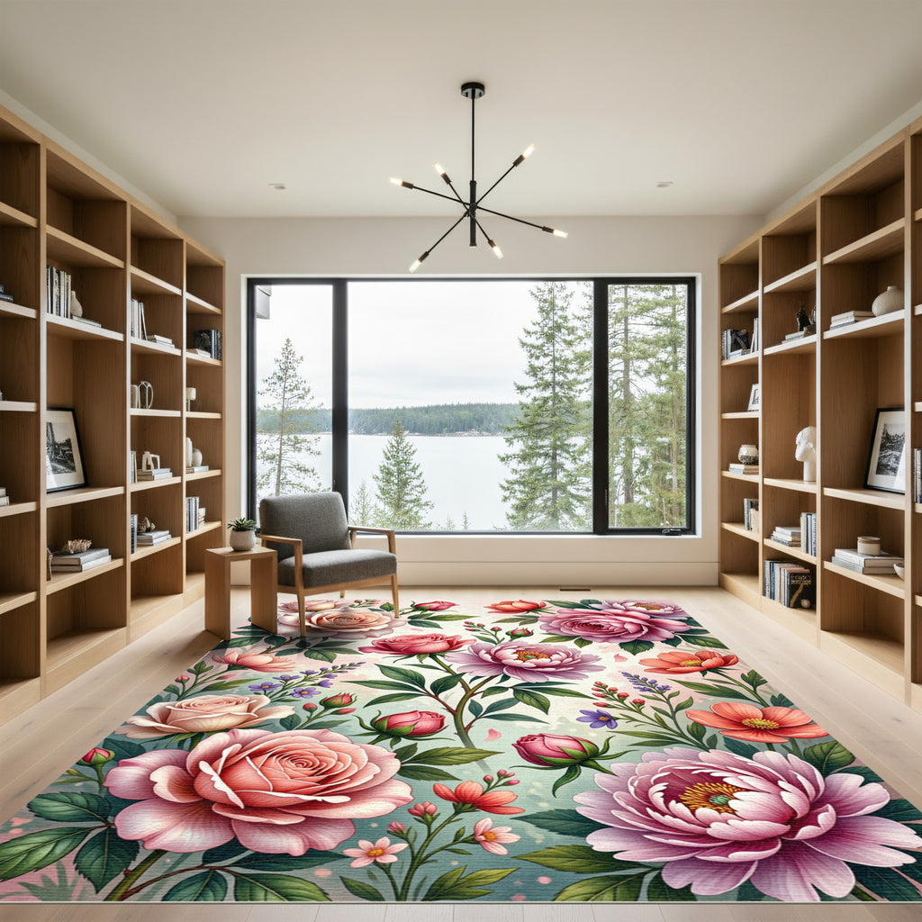 Vintage Romantic Pink Floral Garden Rug