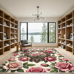Romantic Pink Rose Filigree Frame Rug