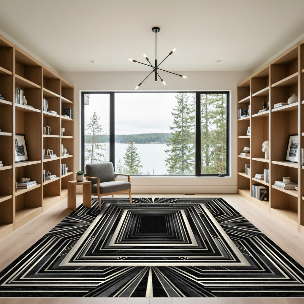 Art Deco Black Geometric Tunnel Rug