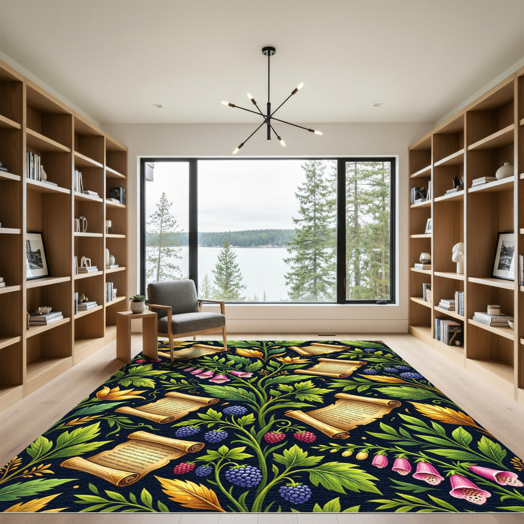 Enchanted Botanical Scroll and Berry Forest Rug