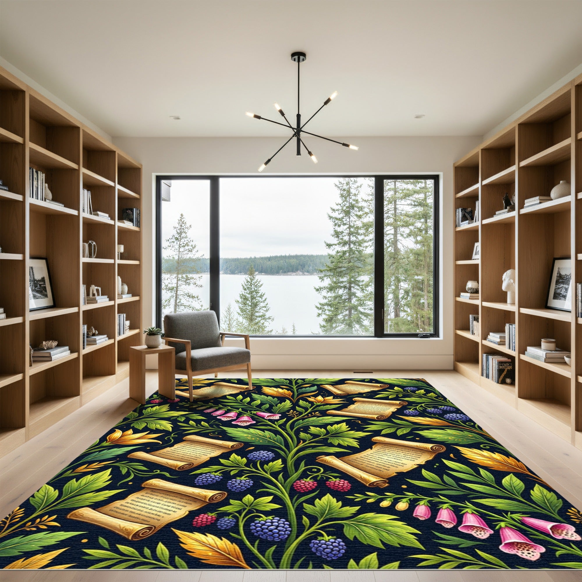 Enchanted Botanical Scroll and Berry Forest Rug