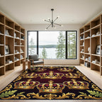 Regal Gold Jeweled Crown Motif Rug
