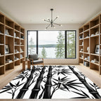 Monochromatic Black Bamboo Stalks Rug