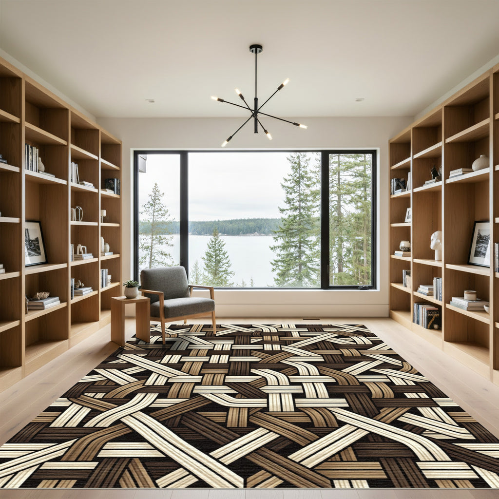 Brown Tan Woven Interlace Rug