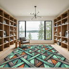 Distressed Teal and Orange Lattice Weave Rug