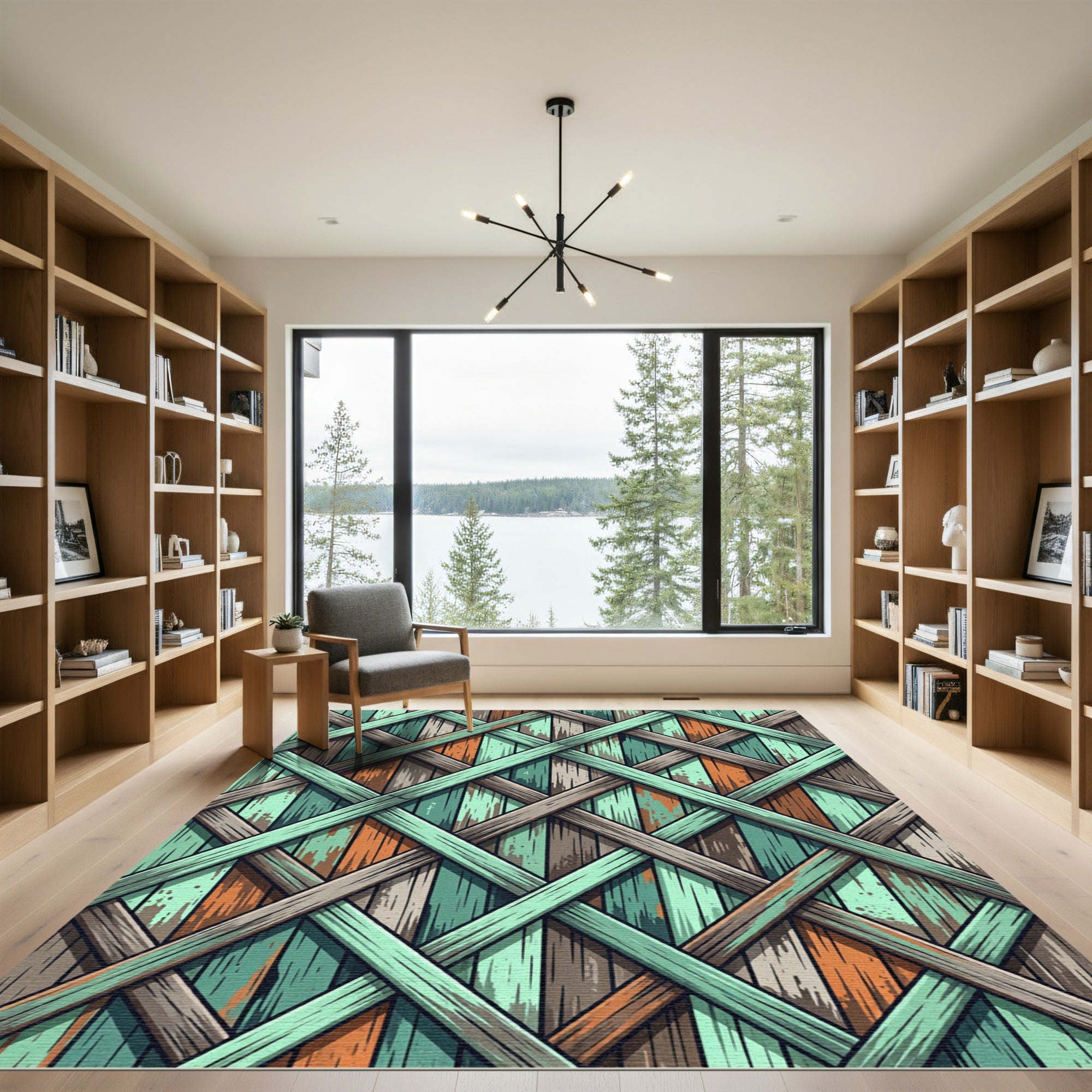 Distressed Teal and Orange Lattice Weave Rug
