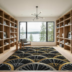 Art Deco Black Gold Fan Overlay Rug