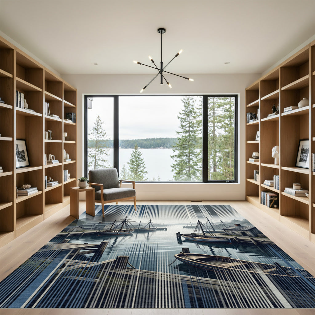 Mist Harbor Monochrome Stripe Narrative Rug