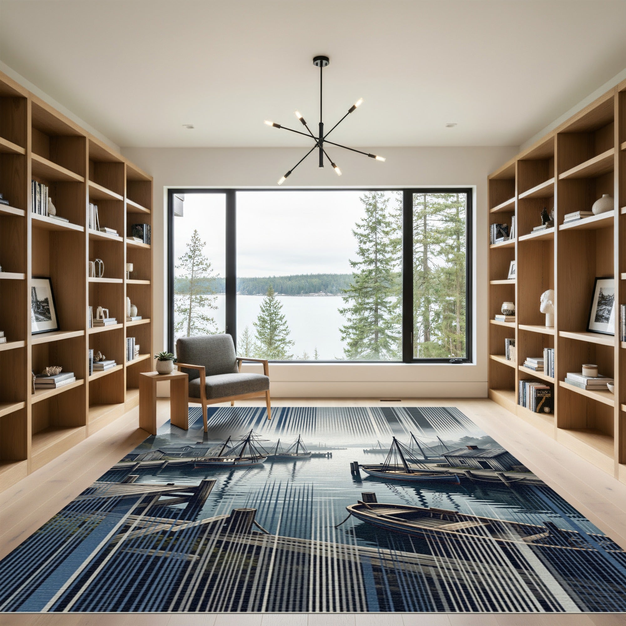 Mist Harbor Monochrome Stripe Narrative Rug