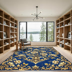Royal Blue Gold Rose Damask Rug