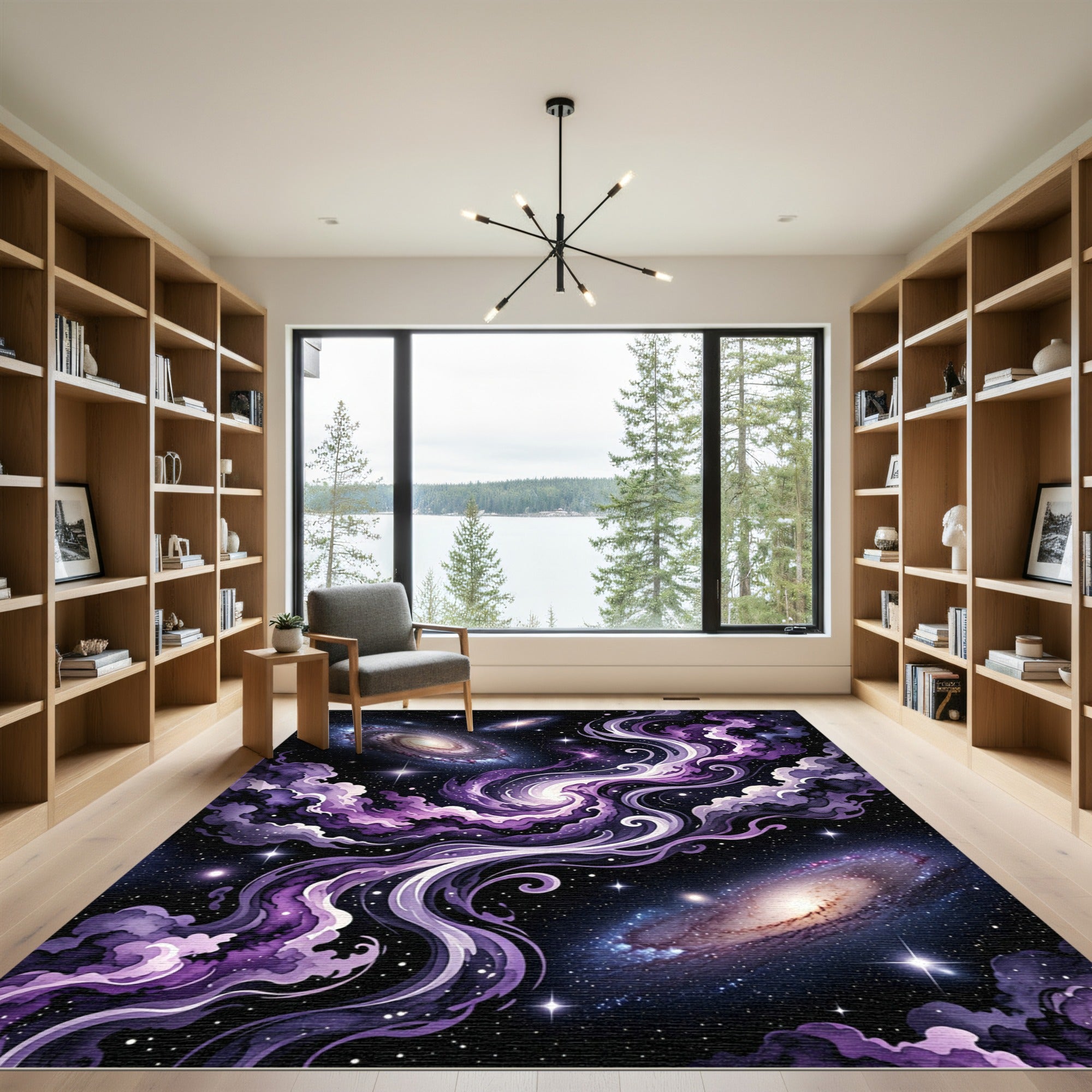 Cosmic Swirl Deep Purple Galaxy Rug