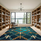 Gothic Gold Crosses and Teal Chainwork Rug