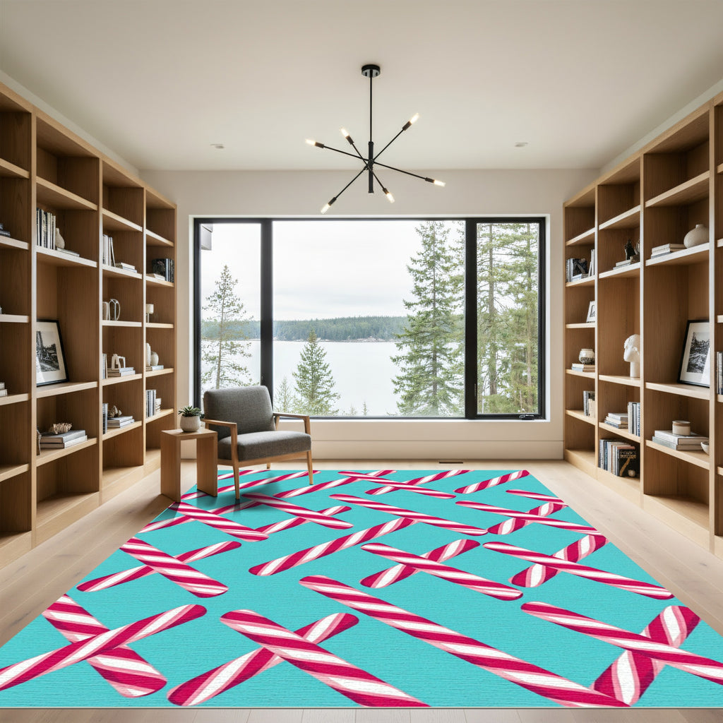 Crimson White Candy Cane Diagonal Arrangement Rug