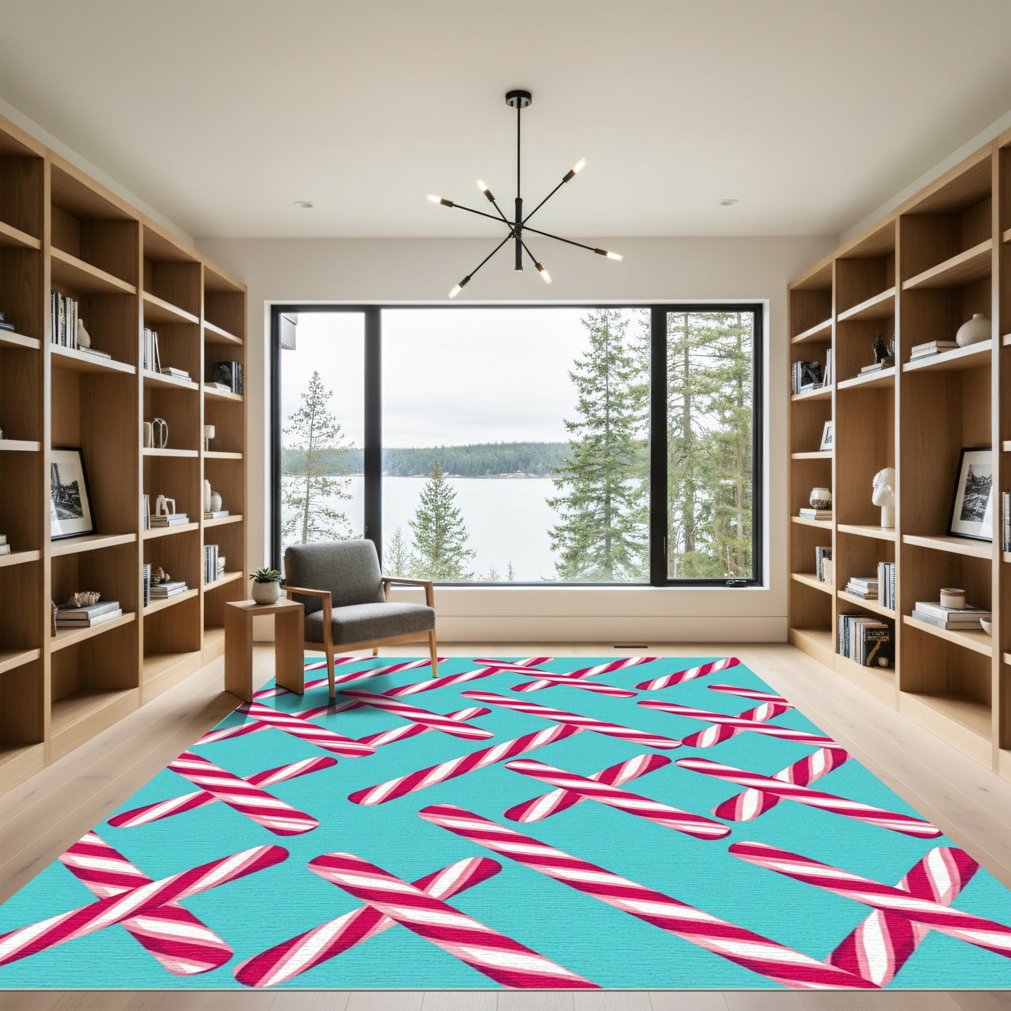 Crimson White Candy Cane Diagonal Arrangement Rug