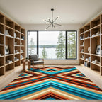 Geometric Teal and Terracotta Chevron Rug
