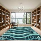 Oceanic Teal Swirl Coral Shell Waves Rug