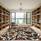 Earthy Brown Floral Vine Art Rug