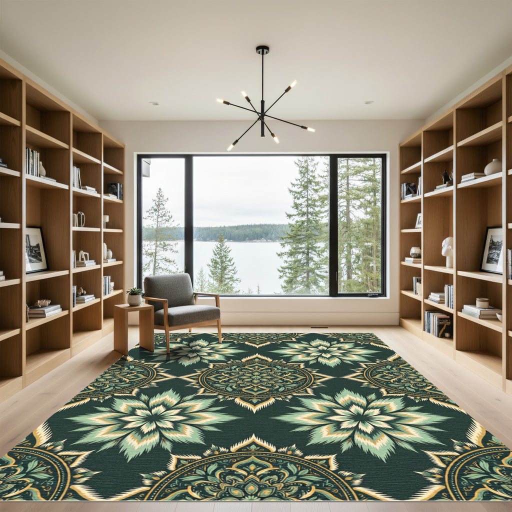 Emerald Green Layered Medallion Floral Rug