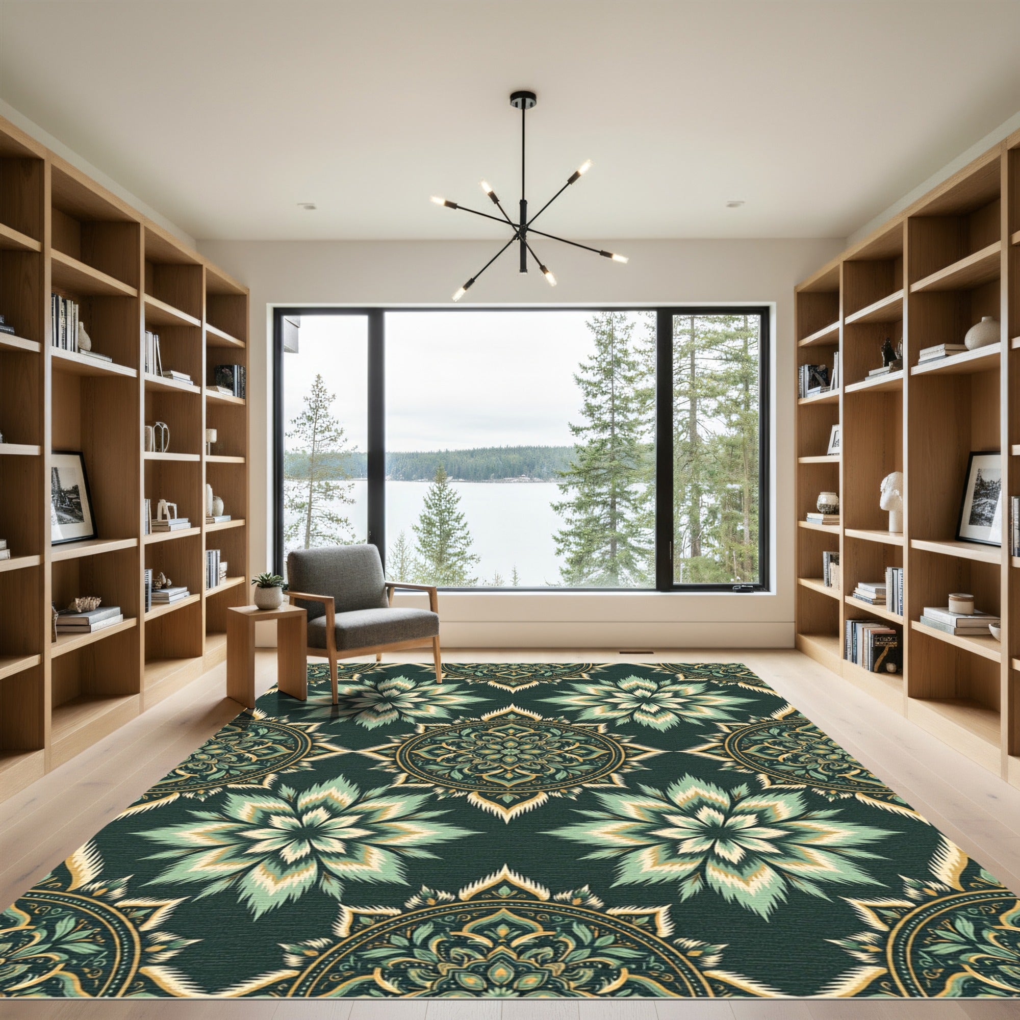 Emerald Green Layered Medallion Floral Rug