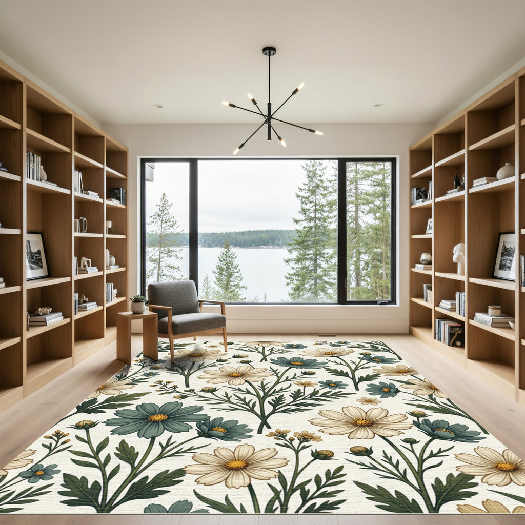 Vintage Cream and Sage Botanical Meadow Rug