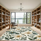 Vintage Cream and Sage Botanical Meadow Rug