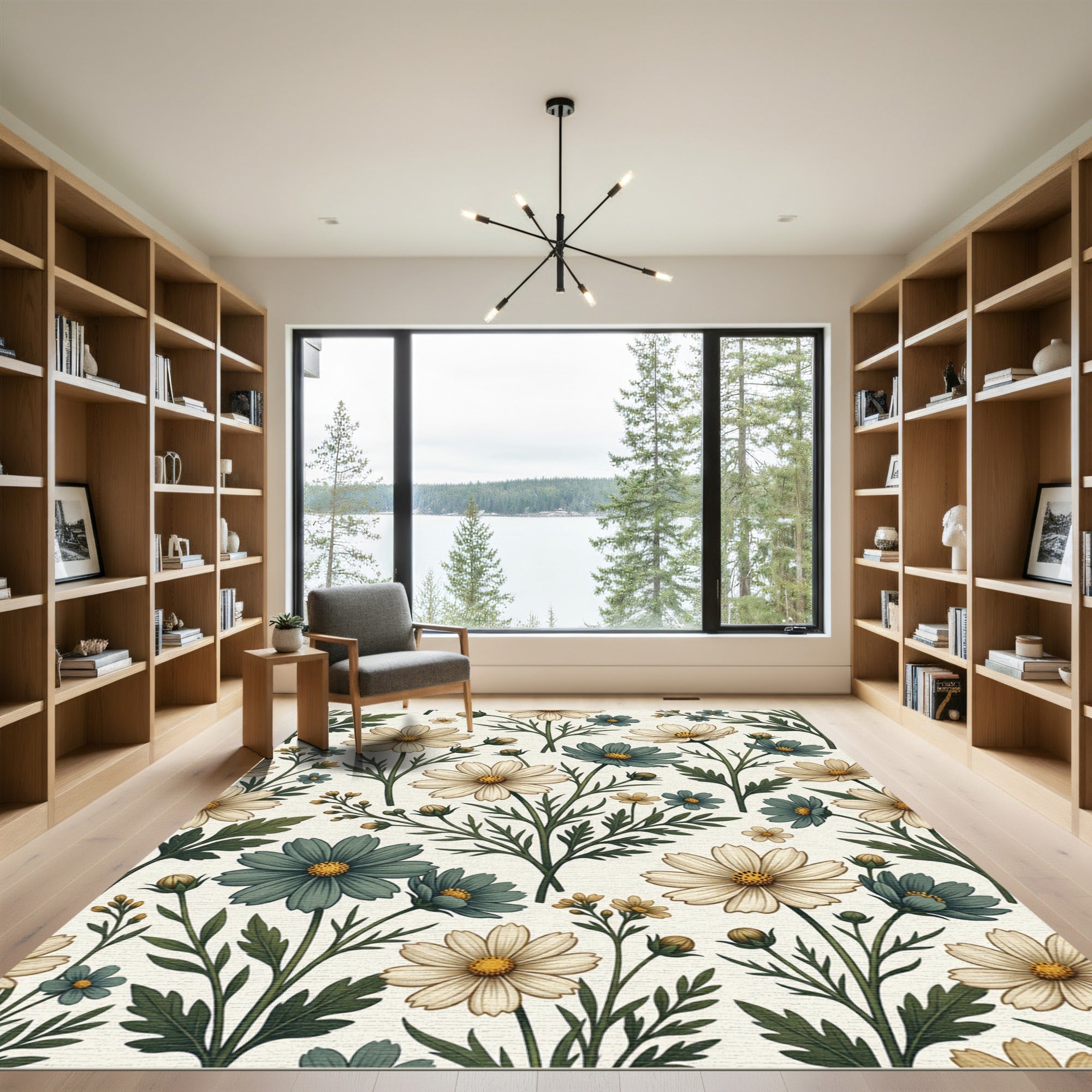 Vintage Cream and Sage Botanical Meadow Rug