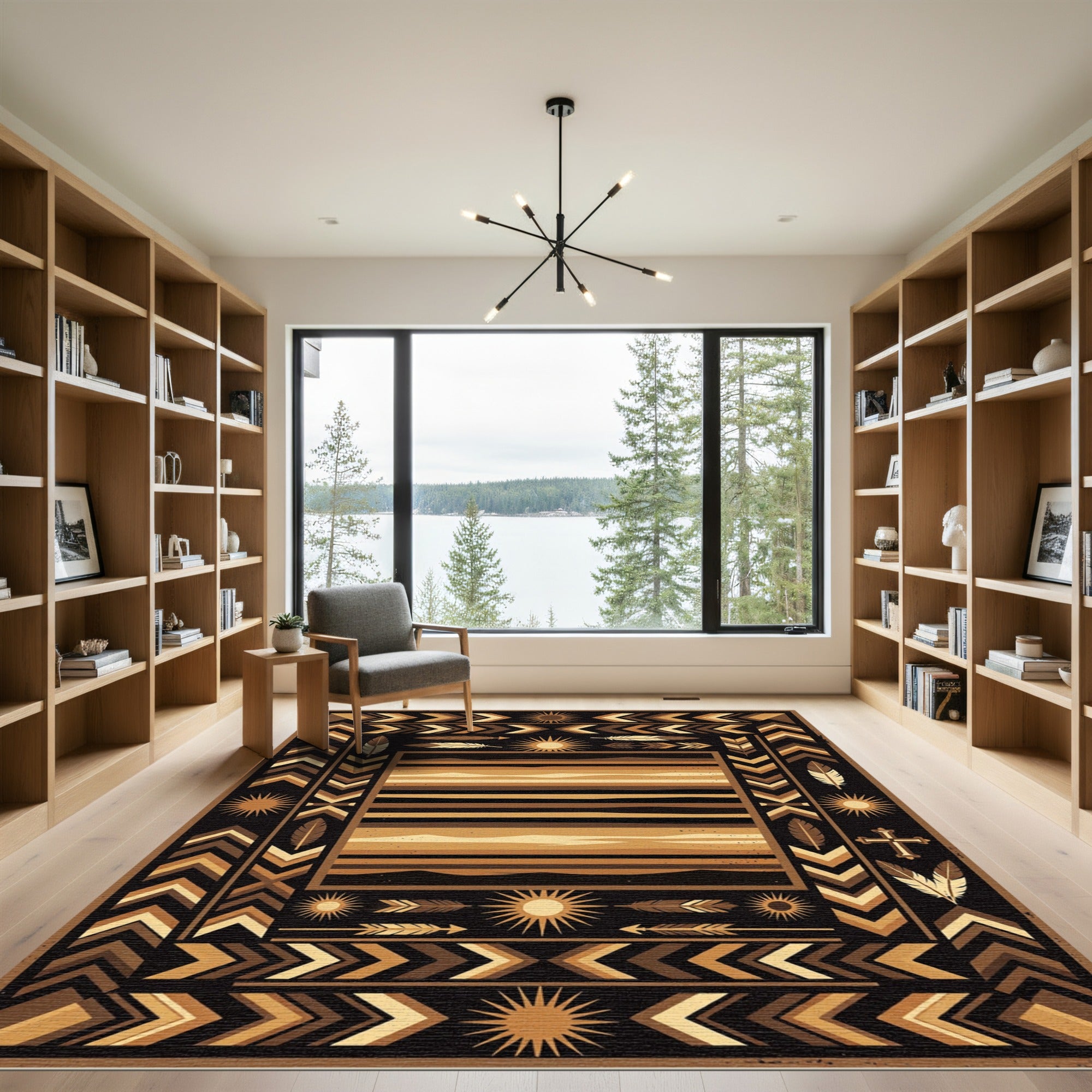 Earthy Tribal Southwest Feather Sun Rug