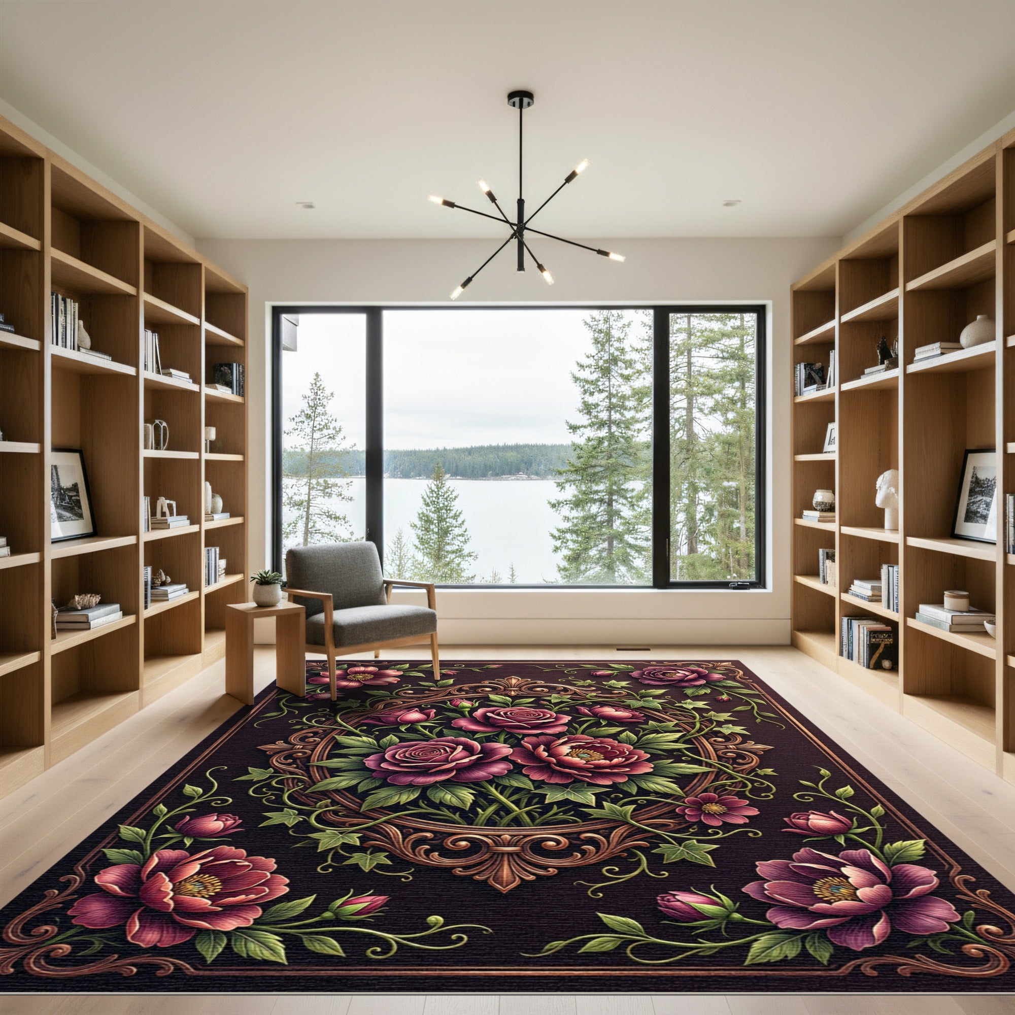 Ornate Victorian Rose Floral Medallion Rug