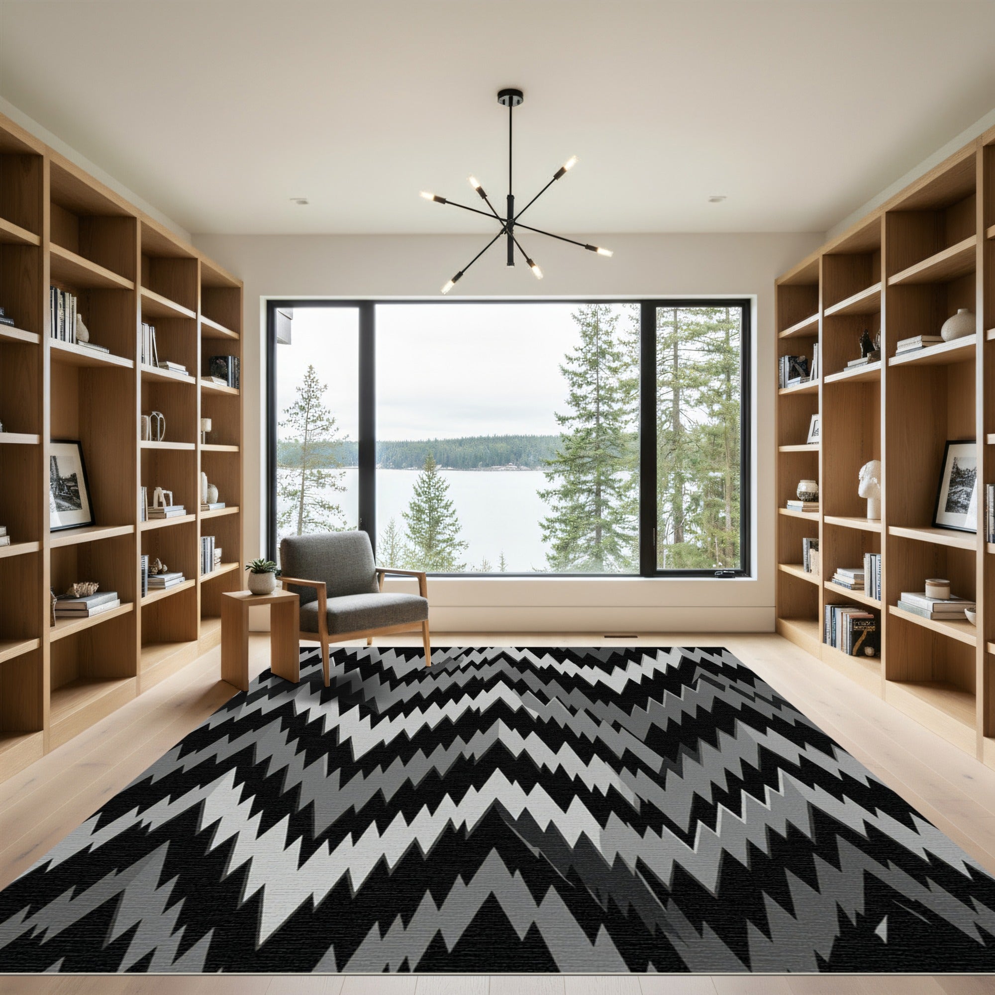 Monochrome Jagged Mountain Range Rug