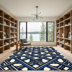 Geometric Navy and Gold Lattice Rug