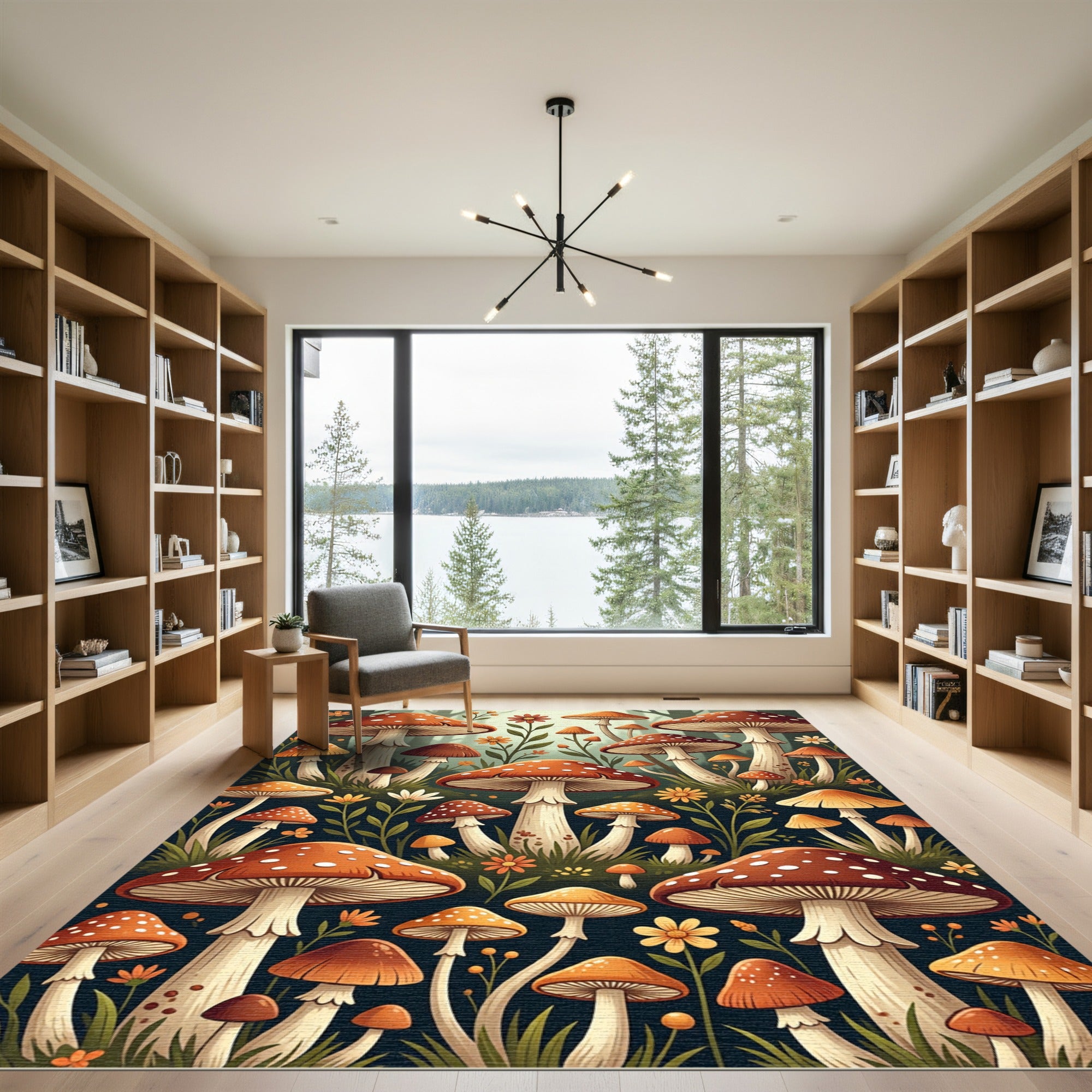 Whimsical Autumn Mushroom Forest Meadow Rug