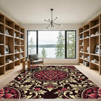 Crimson Gold Floral Medallion Scroll Rug