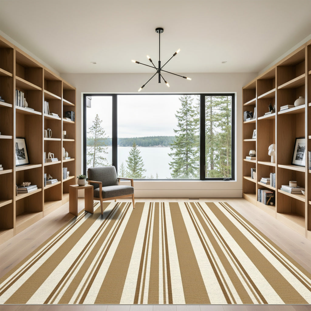 Classic Brown White Stripe Rug