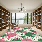 Pink and Forest Green Abstract Ink Splatter Rug