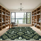 Ornate Black Green Fleur De Lis Rug