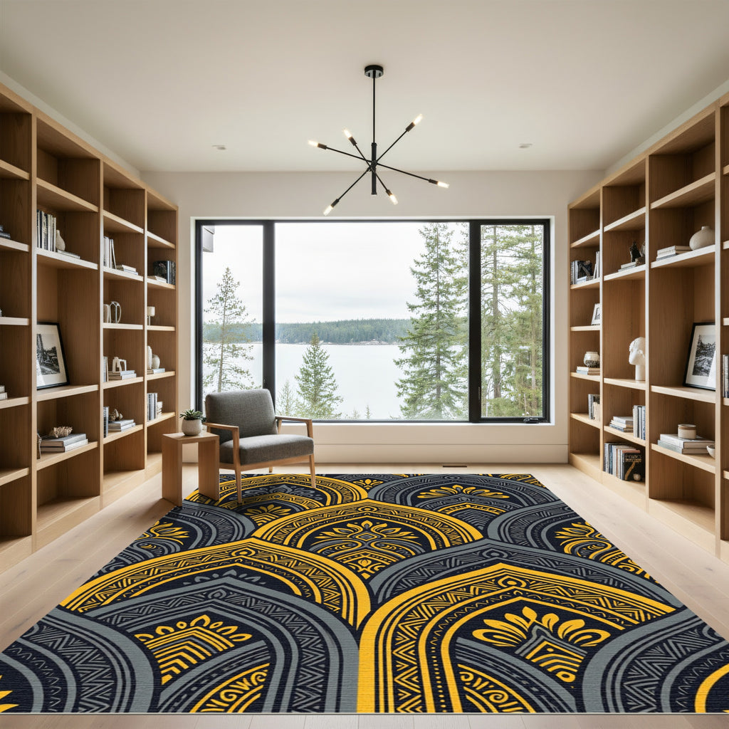 Golden Yellow Archway Mandala Rug