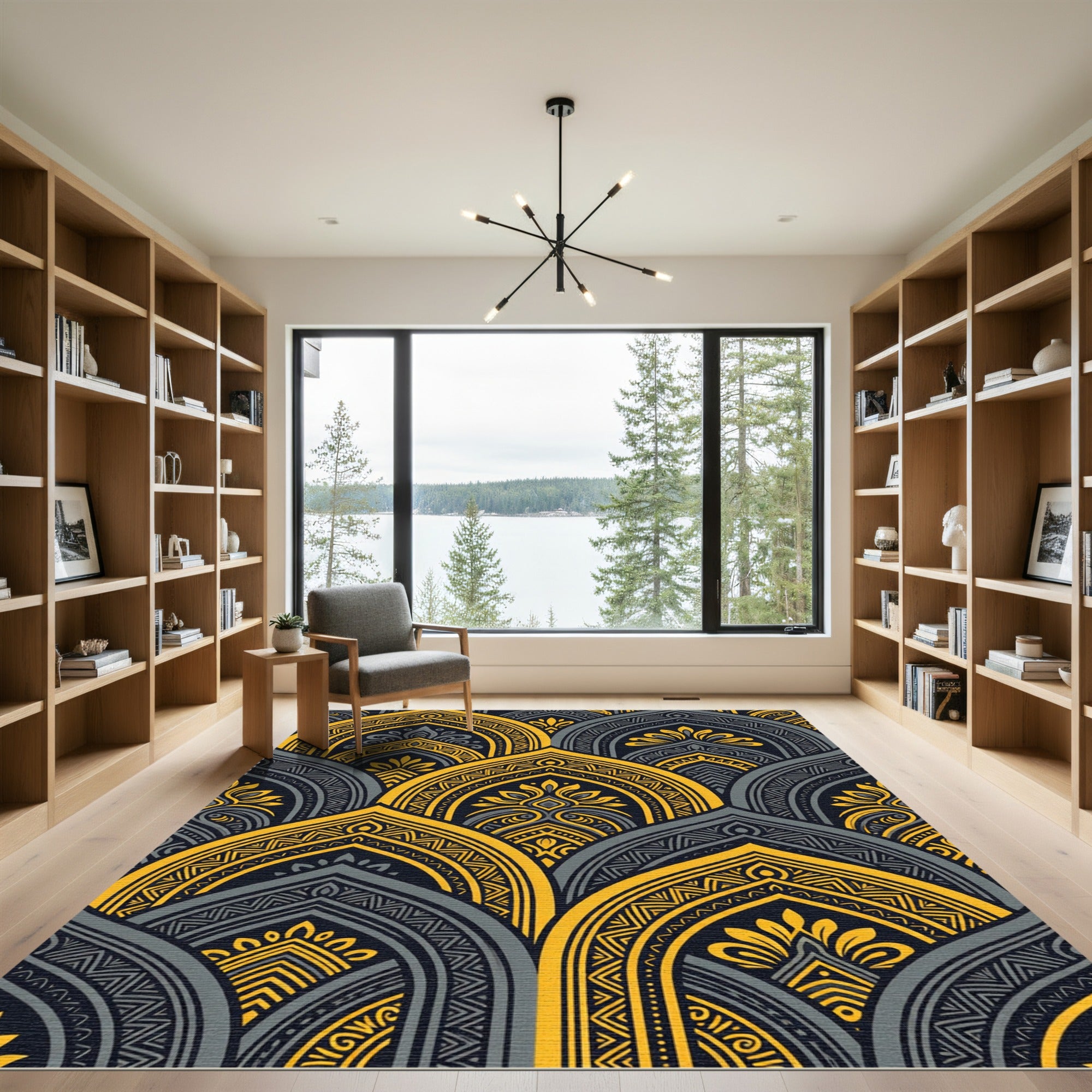 Golden Yellow Archway Mandala Rug