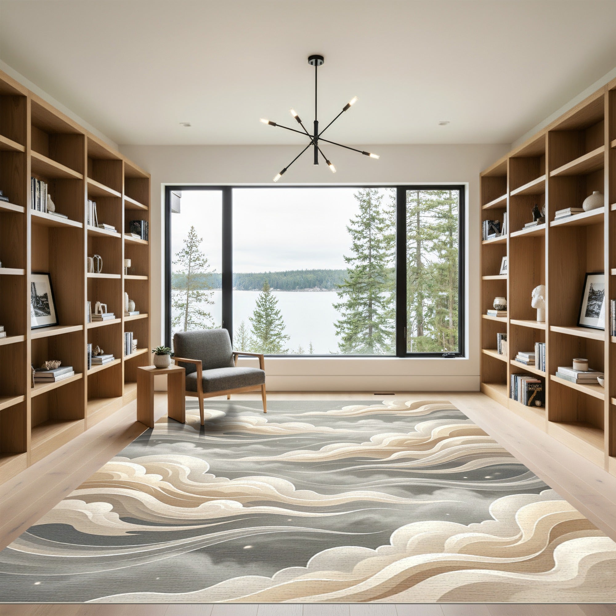 Ethereal Beige Fluid Cloud Swirls Rug