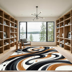Modern Black and Copper Abstract Swirl Rug