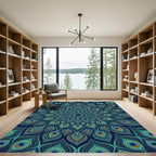 Vibrant Peacock Feather Mandala Medallion Rug