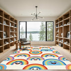 Whimsical Colorful Smiling Rainbow Kids Illustration Rug