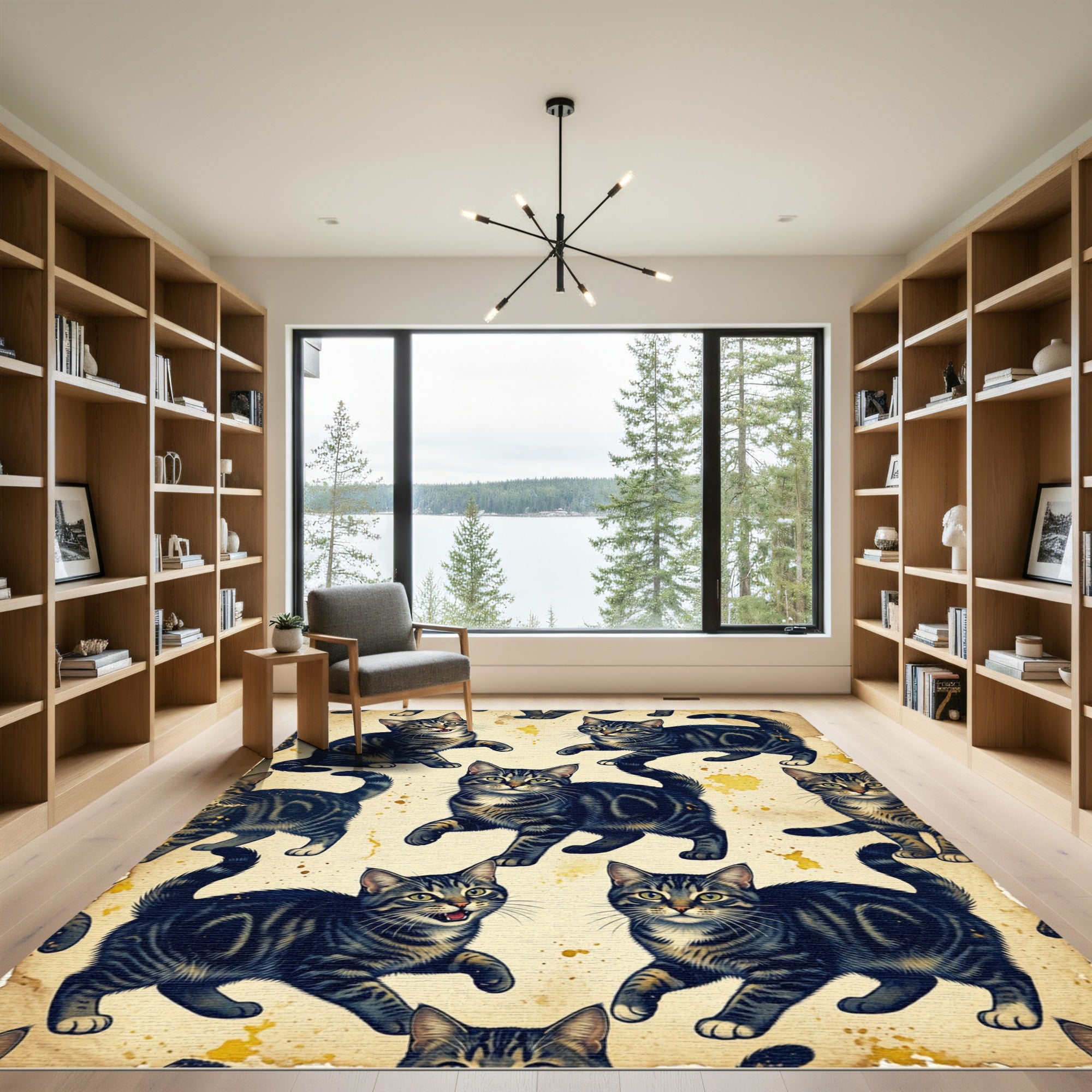 Vintage Tabby Cat Distressed Parchment Illustration Rug