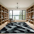 Monochrome Isometric Geometric Block Abstract Rug