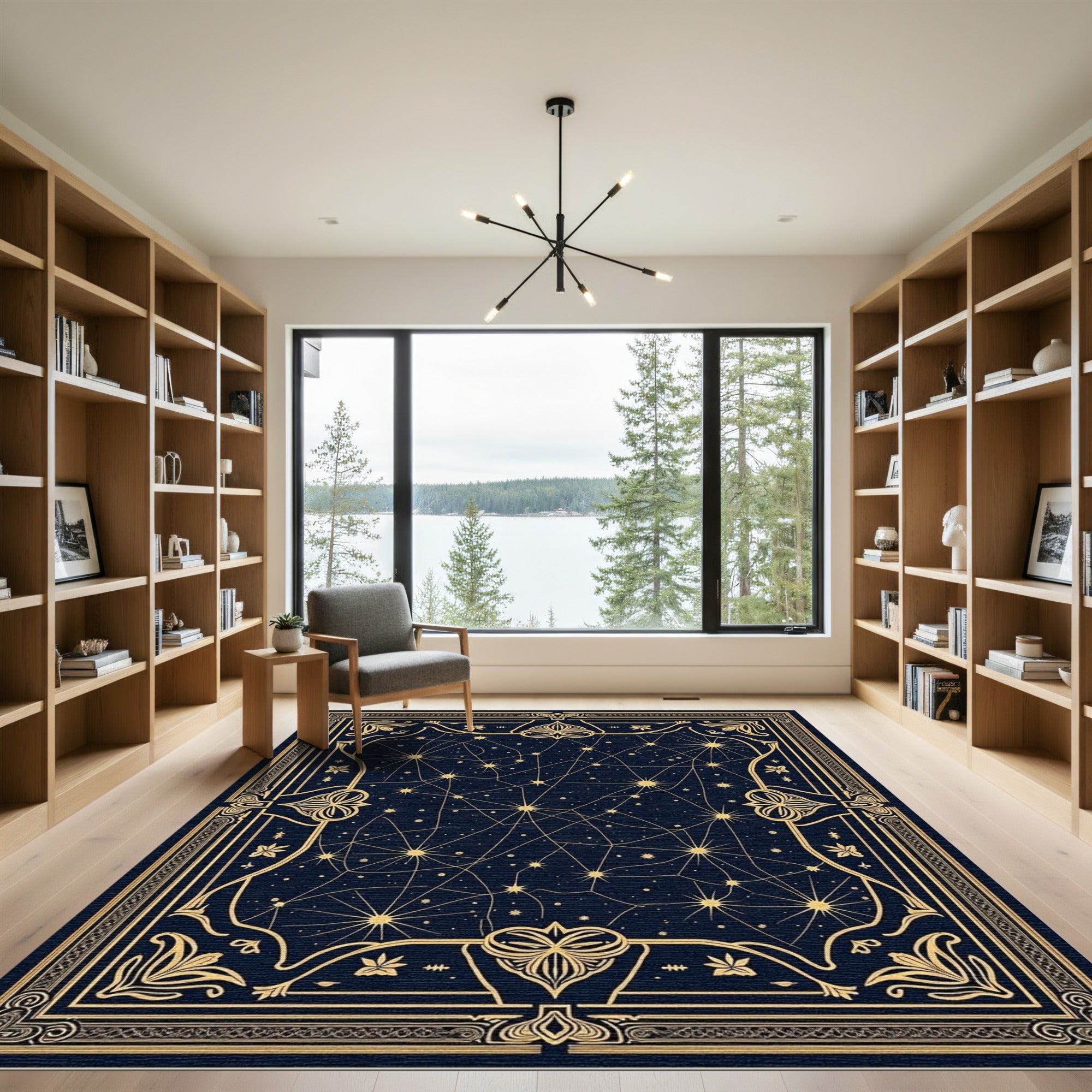 Celestial Gold Starry Night Sky Rug