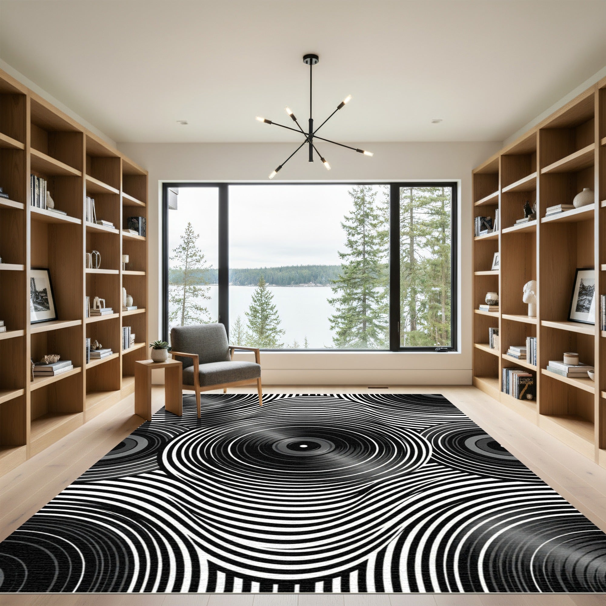 Monochrome Abstract Vinyl Record Ripple Rug