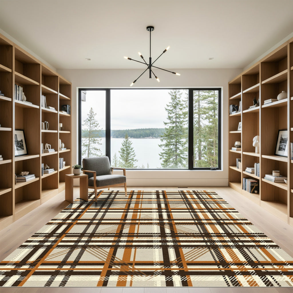 Earthy Tone Plaid Squares Rug